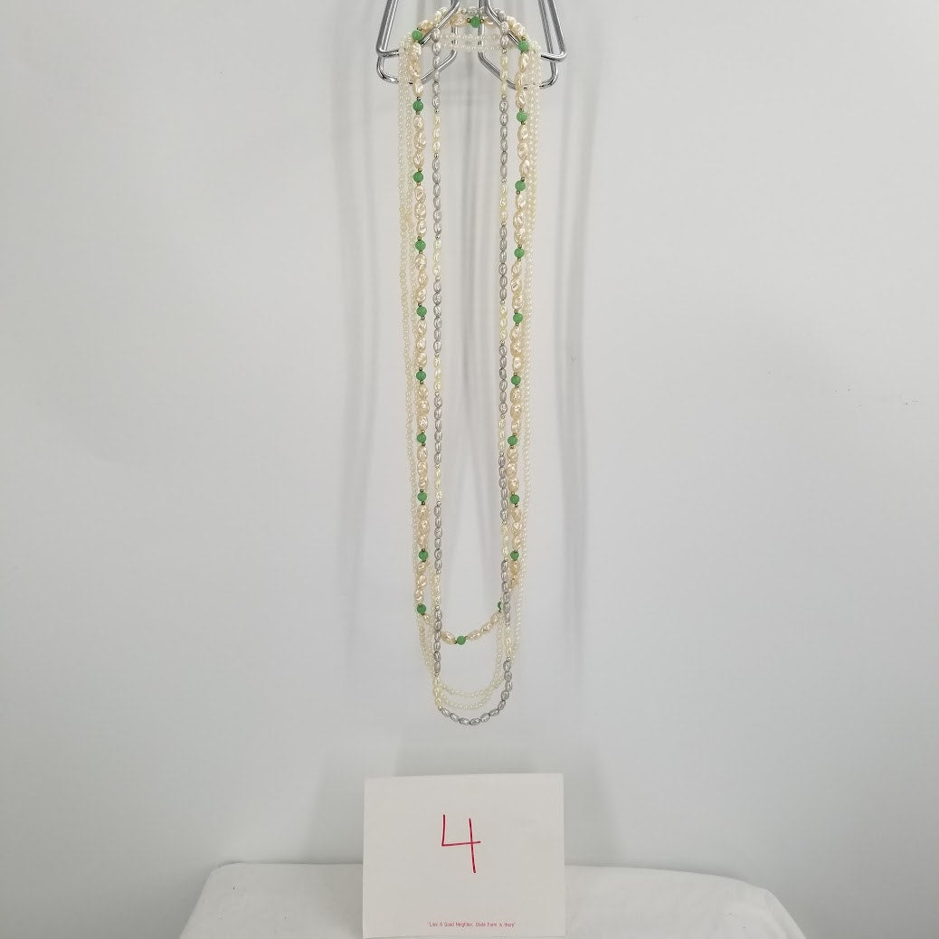 4 strands of necklaces fresh water pearl and small round plastic beads