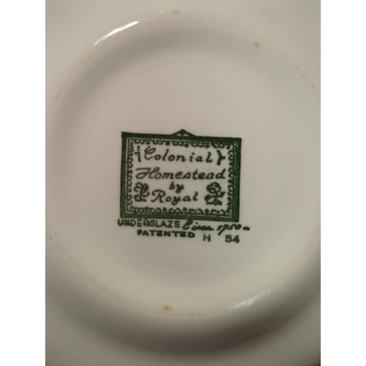 Bread Plates Vintage Green White colonial Homestead Pattern by Royal China 6 1/4