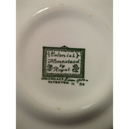 Bread Plates Vintage Green White colonial Homestead Pattern by Royal China 6 1/4