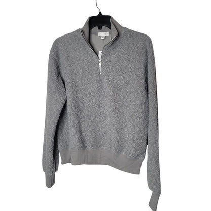 NEW TOPSHOP Gray 1/4 Zip boucle Sweatshirt Pullover Size 6 ribbed Loungewear