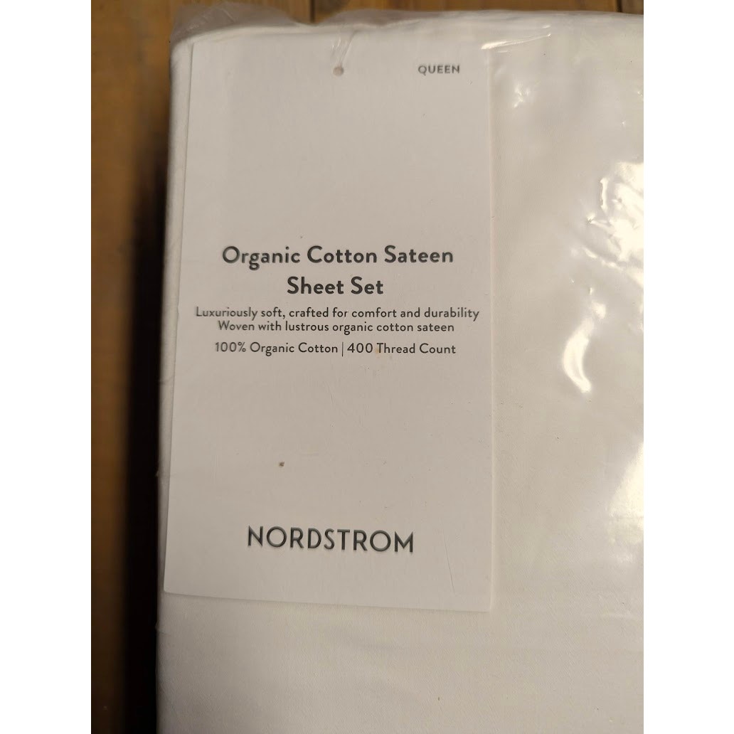 400 Thread Count Organic Cotton Sateen Sheet Set Nordstrom NEW White Queen