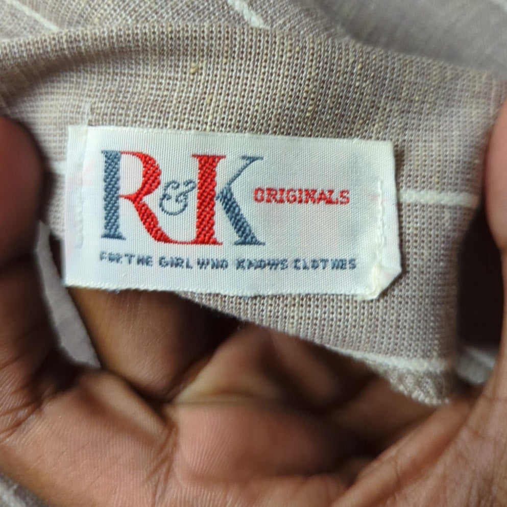 Vintage R&K Originals Pinstripe Dress Faux Wrap Short Sleeve Neutral 14
