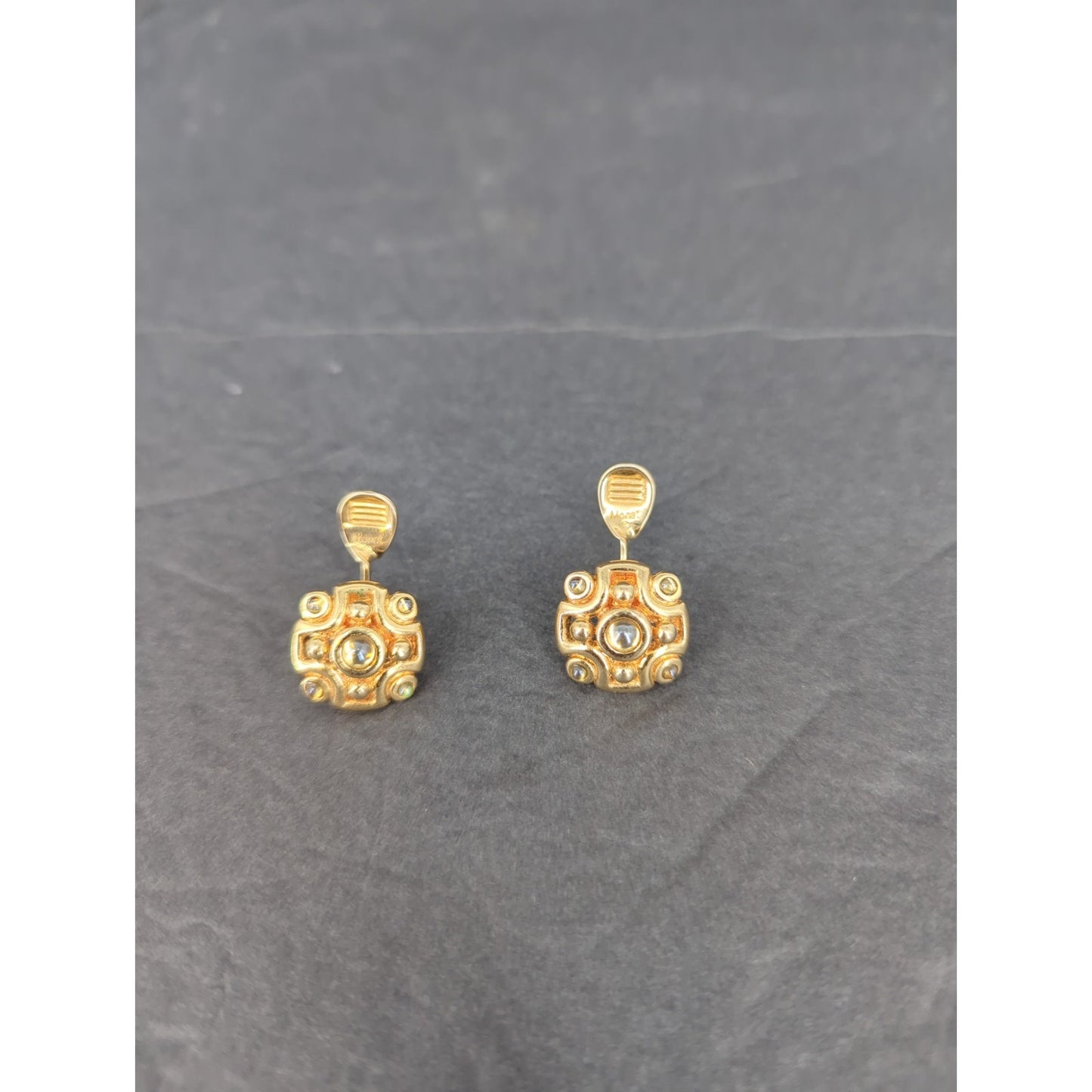 Vintage Monet Gold Tone Swirl Button Clip On Earrings Retro Classic MCM Button