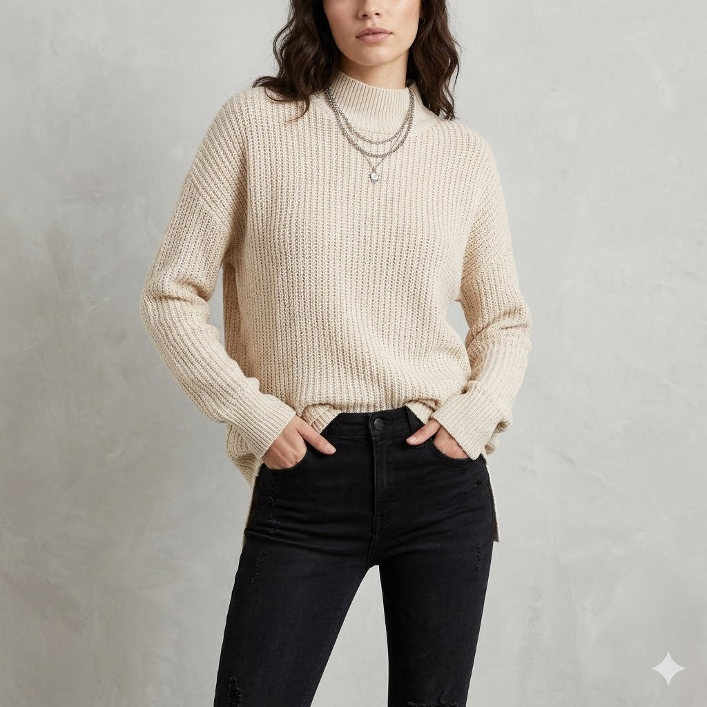 ABOUND Size Small Drop Shoulder Knit Mock Turtleneck long Sleeve Sweater NEW