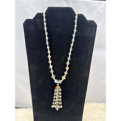 Vintage AB Aurora Borealis Crystal Tassel Pendant Necklace Statement 18"