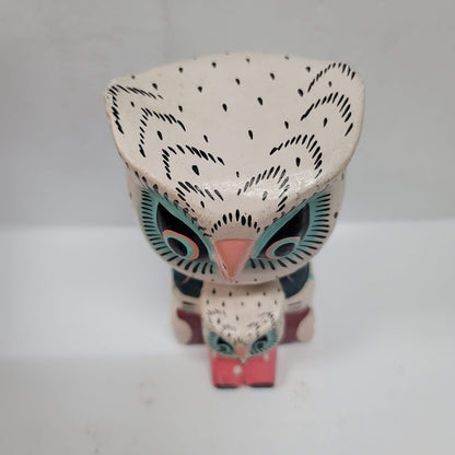 folk art owl statue lightweight two in One fledgling Parent wood painted UNIQUE