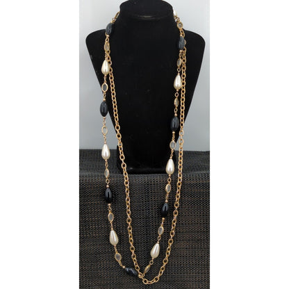 Vintage Premier Designs Multi-Strand Faux Pearl & Onyx Necklace 18"