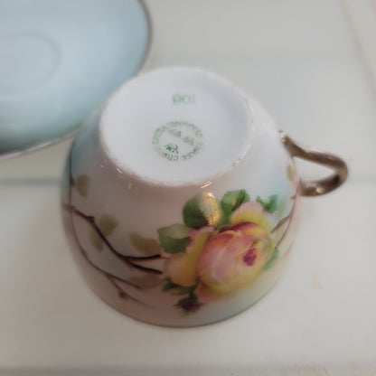 Three Crown China Germany Porcelain Teacup Saucer Floral Handpainted Dainty