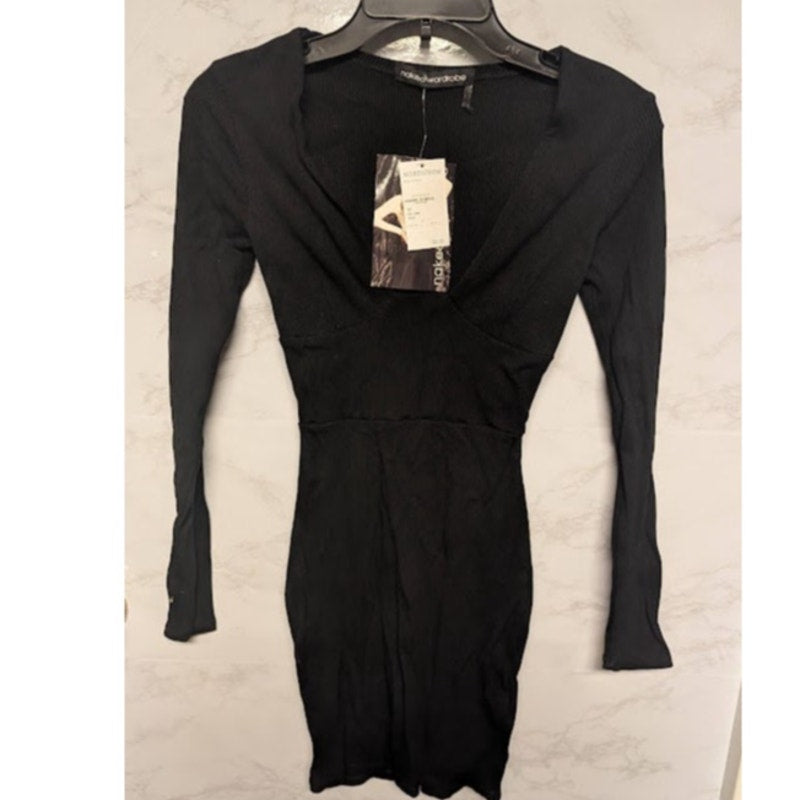 NEW Naked Wardrobe Snatched Bustier Long Sleeve Rib Body-Con Dress Size Medium