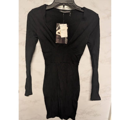 NEW Naked Wardrobe Snatched Bustier Long Sleeve Rib Body-Con Dress Size Medium
