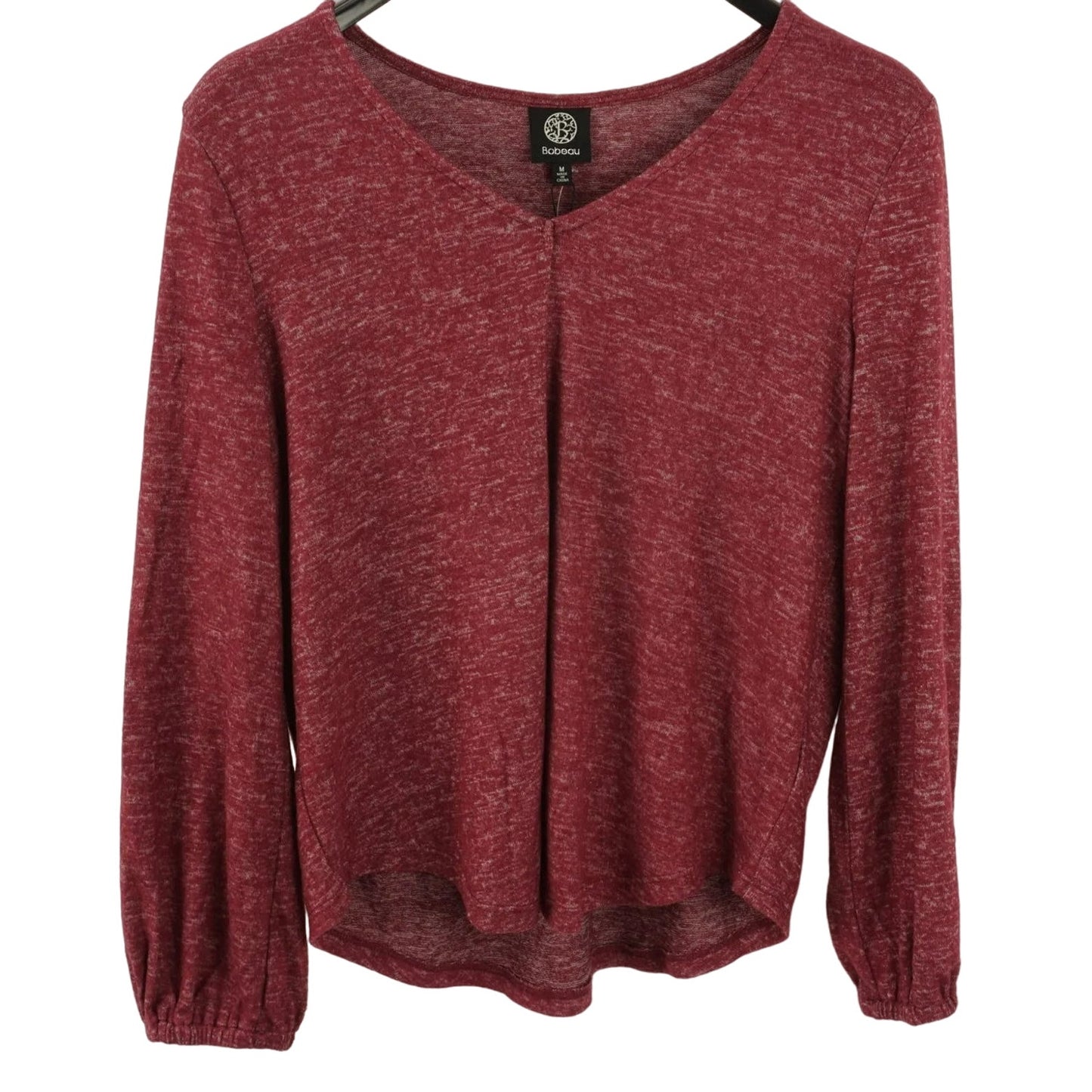Bobeau Marled Babydoll V-Neck Pullover Top Size LARGE in Windsor Wine NWT