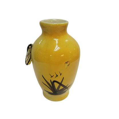 Vintage Yellow Brown French or Asian Vase with Bee / Cicada on Side