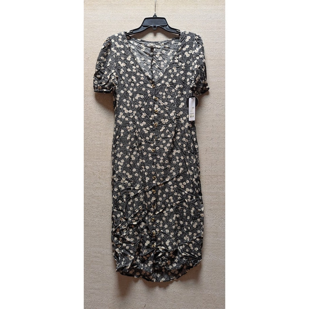 Amuse Society Womens Midi Woven Button Down Front Floral Dress, Black Size Small
