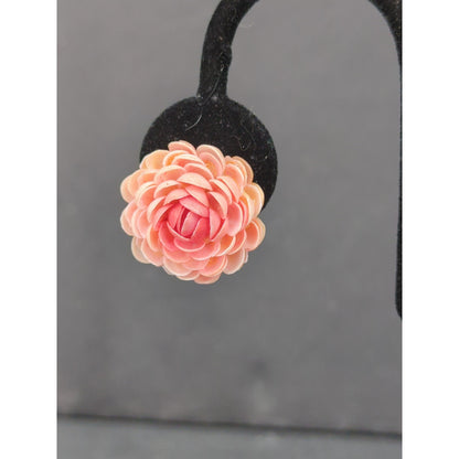 Vintage 50s Glam Pink Resin Rose Flower Stud Pierced Earrings Mid Century Modern