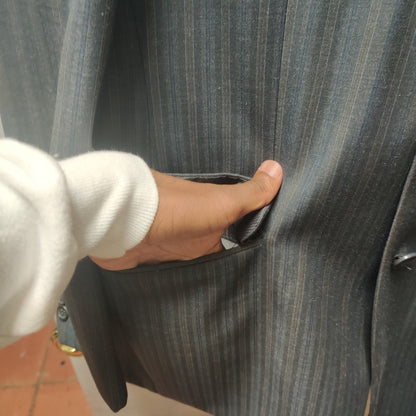 Vintage Elite Mens Pinstripe Suit 40R Gray Single Breasted Dark Academia Power