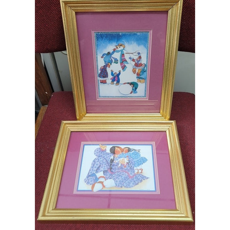 Vintage Barbara Lavallee Alaskan Art Prints Lot of 2 Framed Matted 1990