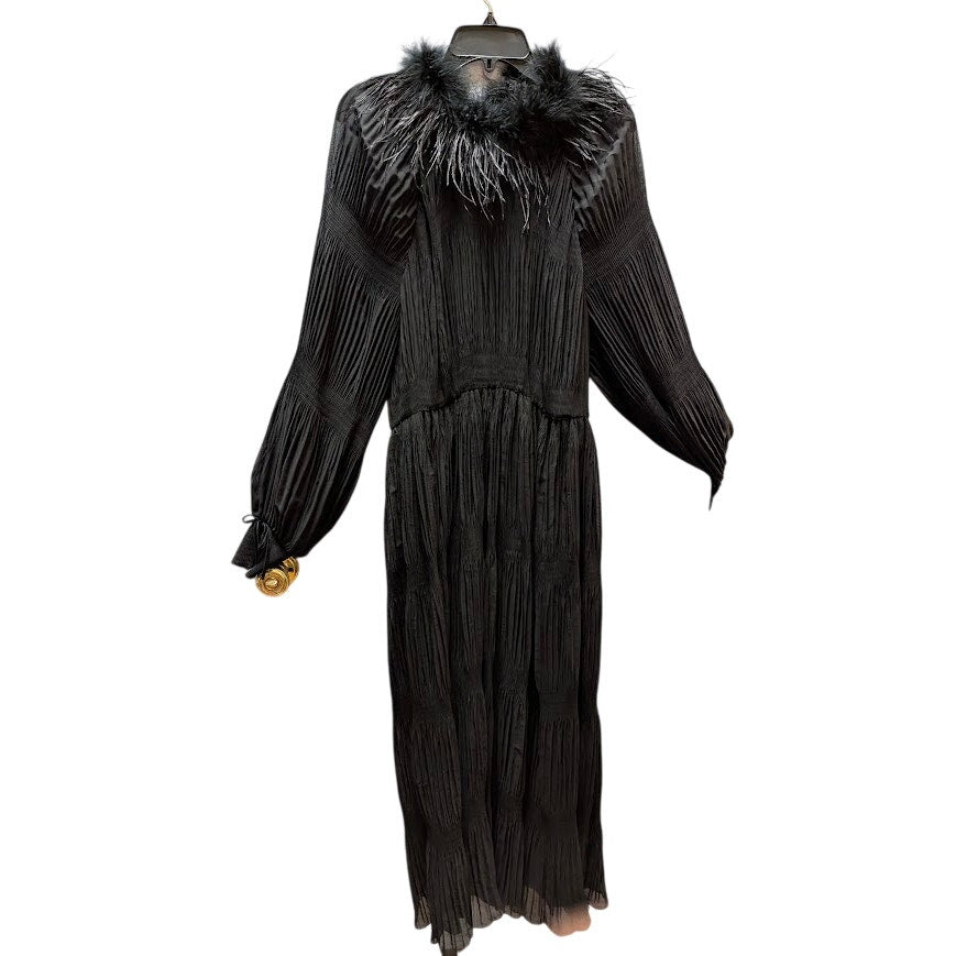 Gibson Latimer XL Black Dress Ostrich Collar Velvet Bow Pleats Midi Lined NOBELT
