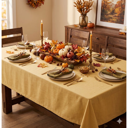 Vintage HARVEST gold oblong rectangle tablecloth 77" x 58.6" rolled edge
