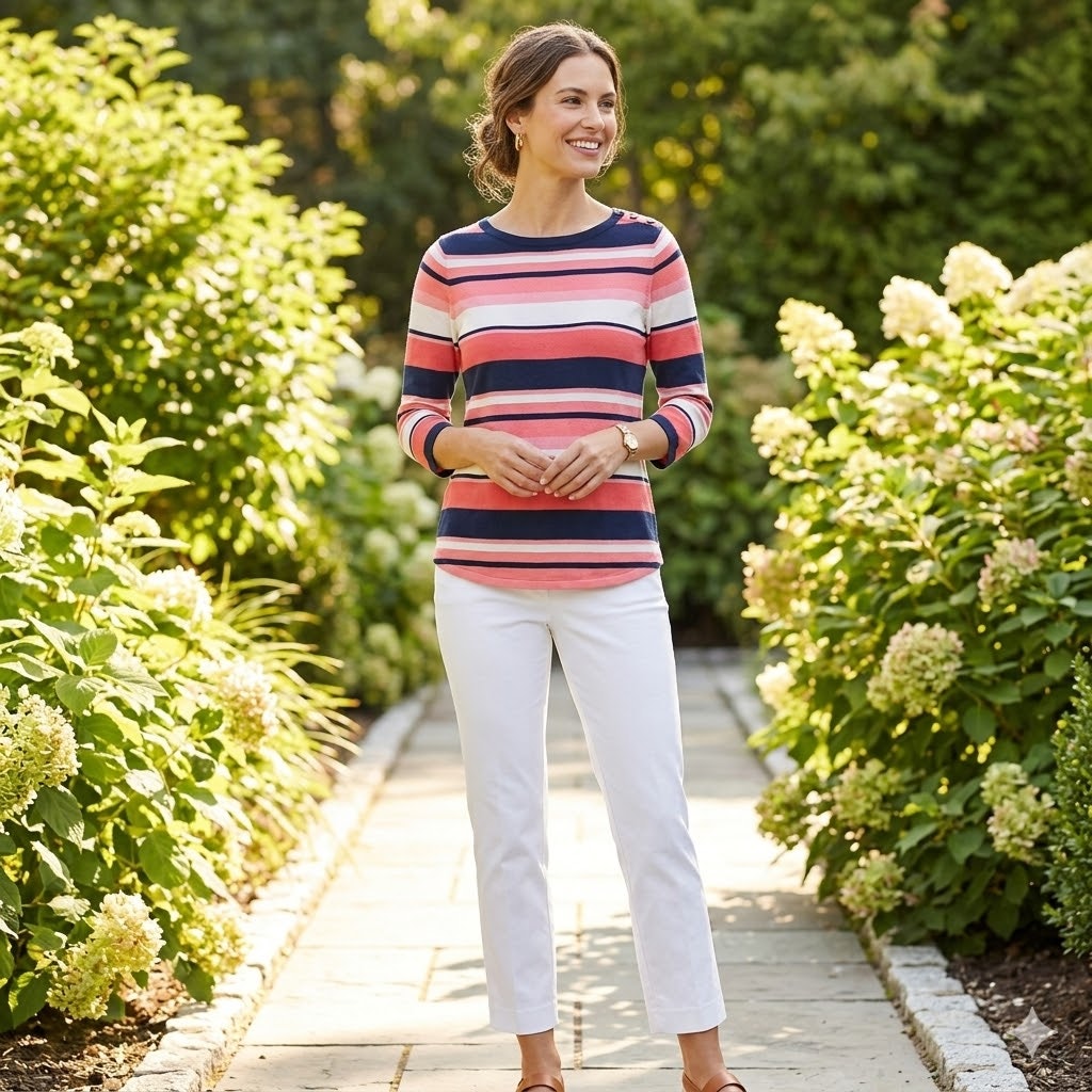 Charter Club Multi-Color Striped 3/4 Sleeve Top Size Petite Small