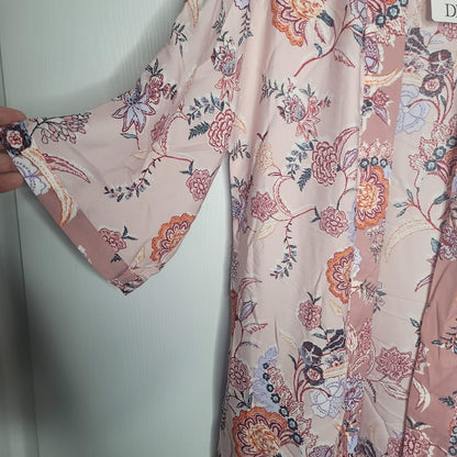 DR2 Rainn PINK Floral Kimono small / Extra Small NEW Open Front Knee Length New