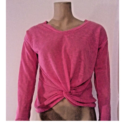 Poof Marled Pastel Pink Twist Front V Neck Long Sleeve Sweater LARGE soft cozy