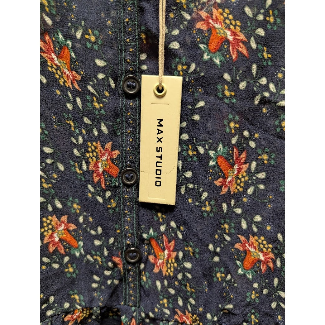 Max Studio Floral Long Sleeve Babydoll Blouse Size Large NEW