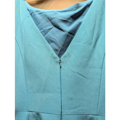 Eliza J Size 10 Laguna Teal Stretch Crepe Ruffle Slit Formal Gown Wedding event