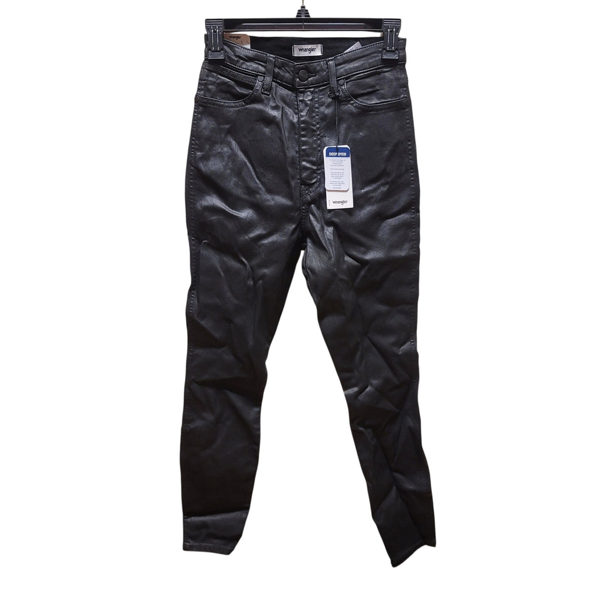 Wrangler Pants black ankle stretch faux leather 25" Waist deep dye $118