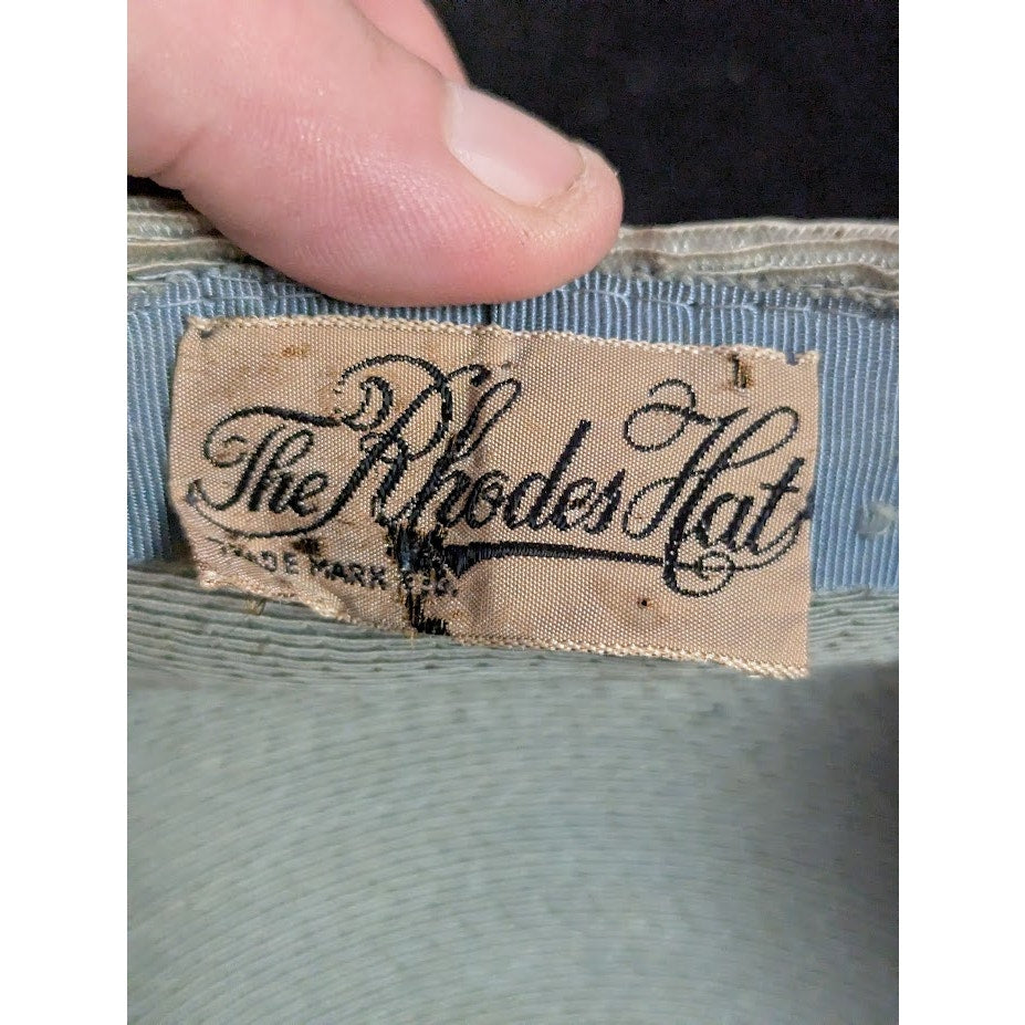 Vintage 40s 50s The Rhodes Hat Pale Blue Grey Pillbox Birdcage Veil Bow