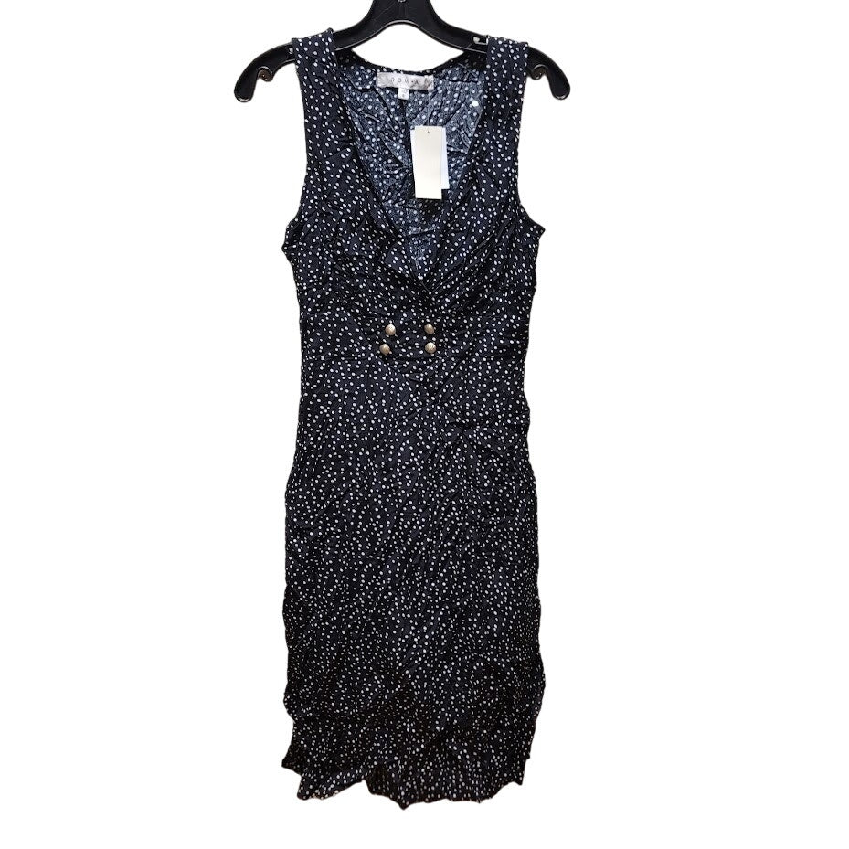 RowA womens Size Small Black white Polka Dot Sleeveless Dress NEW button detail