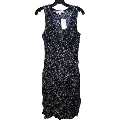 RowA womens Size Small Black white Polka Dot Sleeveless Dress NEW button detail