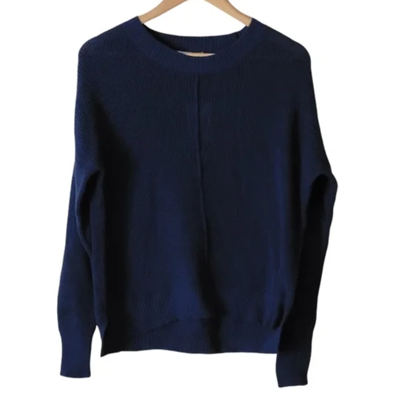 Sweet Romeo Navy Blue Knit Crewneck Sweater LARGE NWT Women Crew Long sleeve NEW