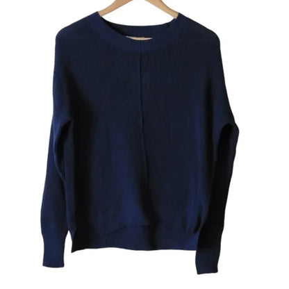 Sweet Romeo Navy Blue Knit Crewneck Sweater LARGE NWT Women Crew Long sleeve NEW