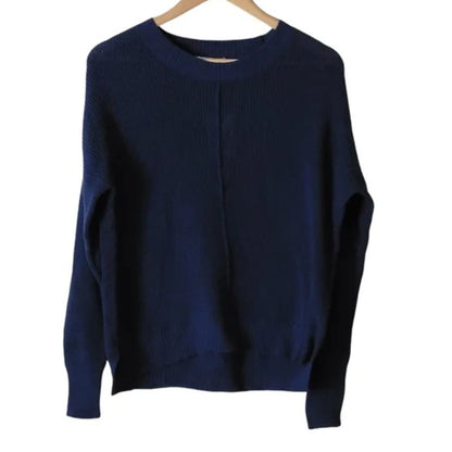 Sweet Romeo Navy Blue Knit Crewneck Sweater LARGE NWT Women Crew Long sleeve NEW