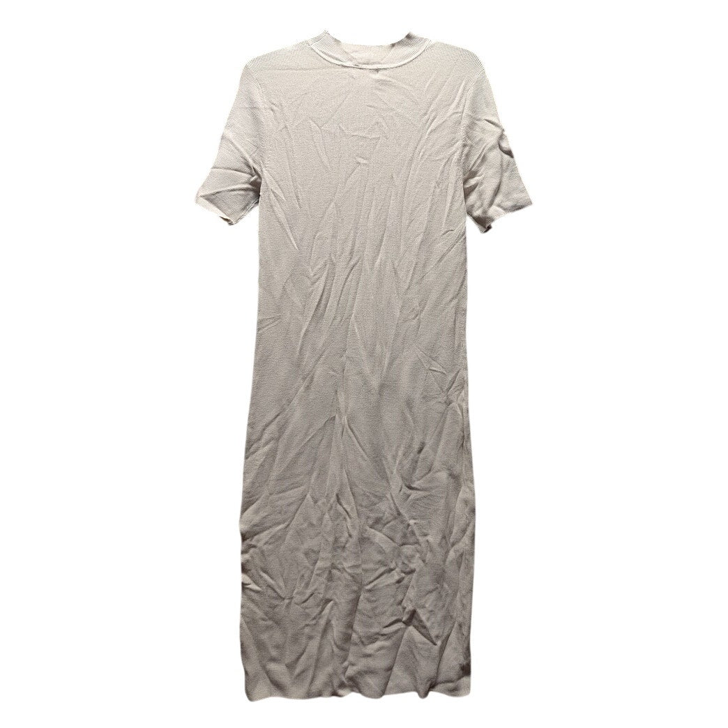 Leith Sweater Dress Women's Large Cream Ribbed Rayon Cutout Front Mock Neck Slit