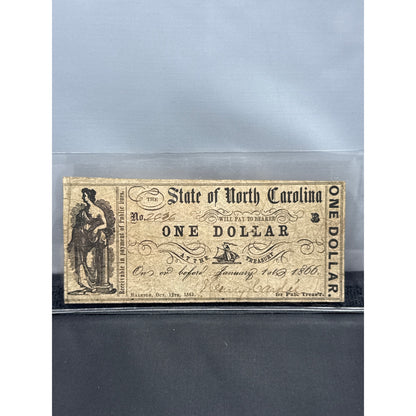 Currency Bank Note USA Paper Money State of North Carolina $1 Series 1861