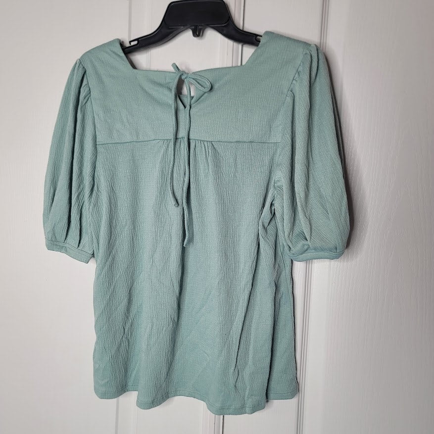 Everleigh Size Small blouse 1/2 sleeve dusty mint green NEW embroidery detail