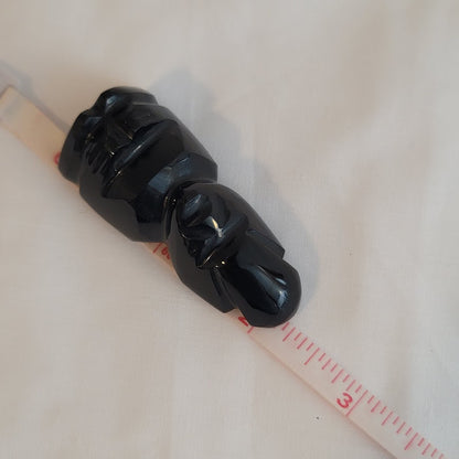 Vintage Black Onyx Obsidian Aztec Mayan Inca Figure