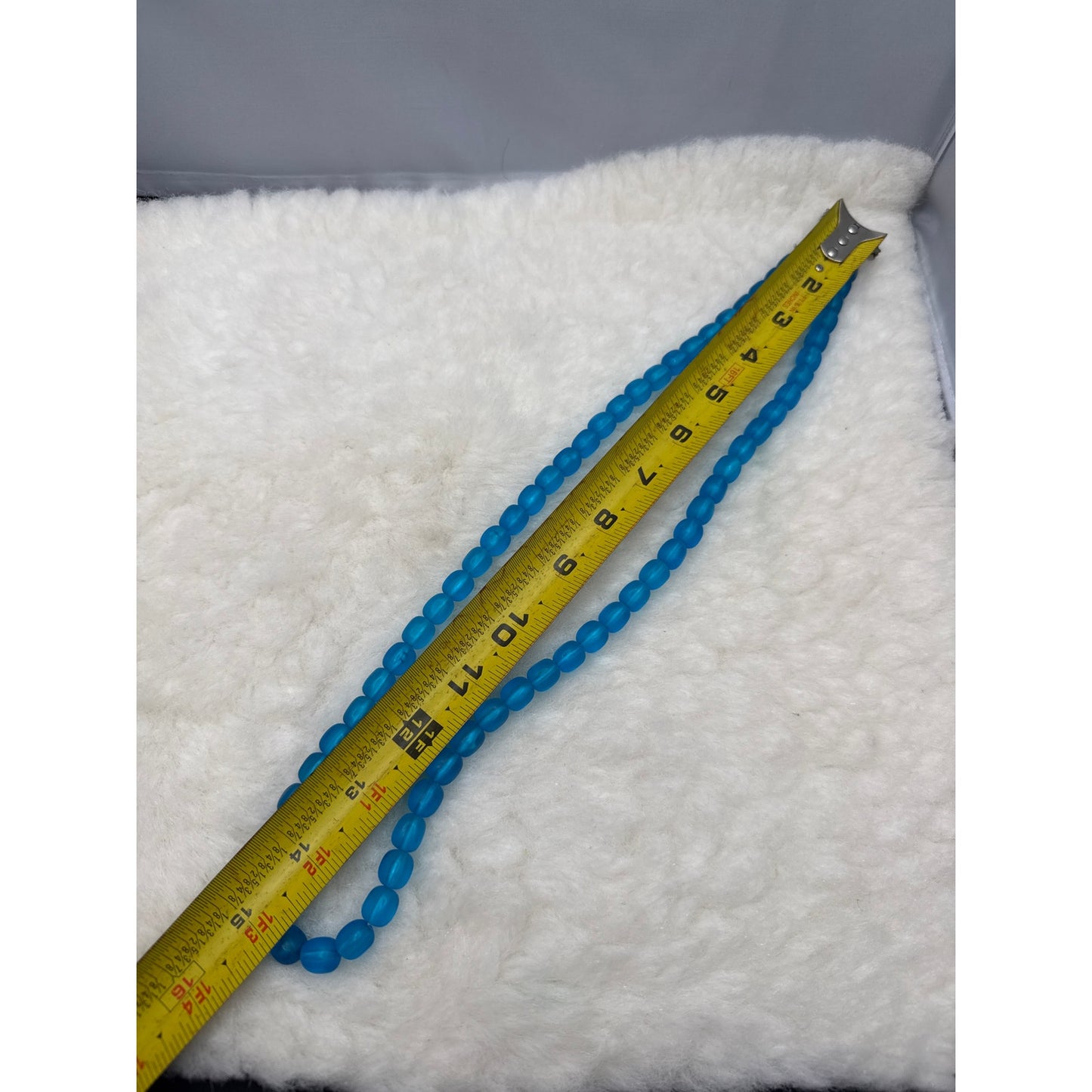 Vintage Blue Satin Glass Bead Choker Necklace 15 Inches Retro Glamour Classic