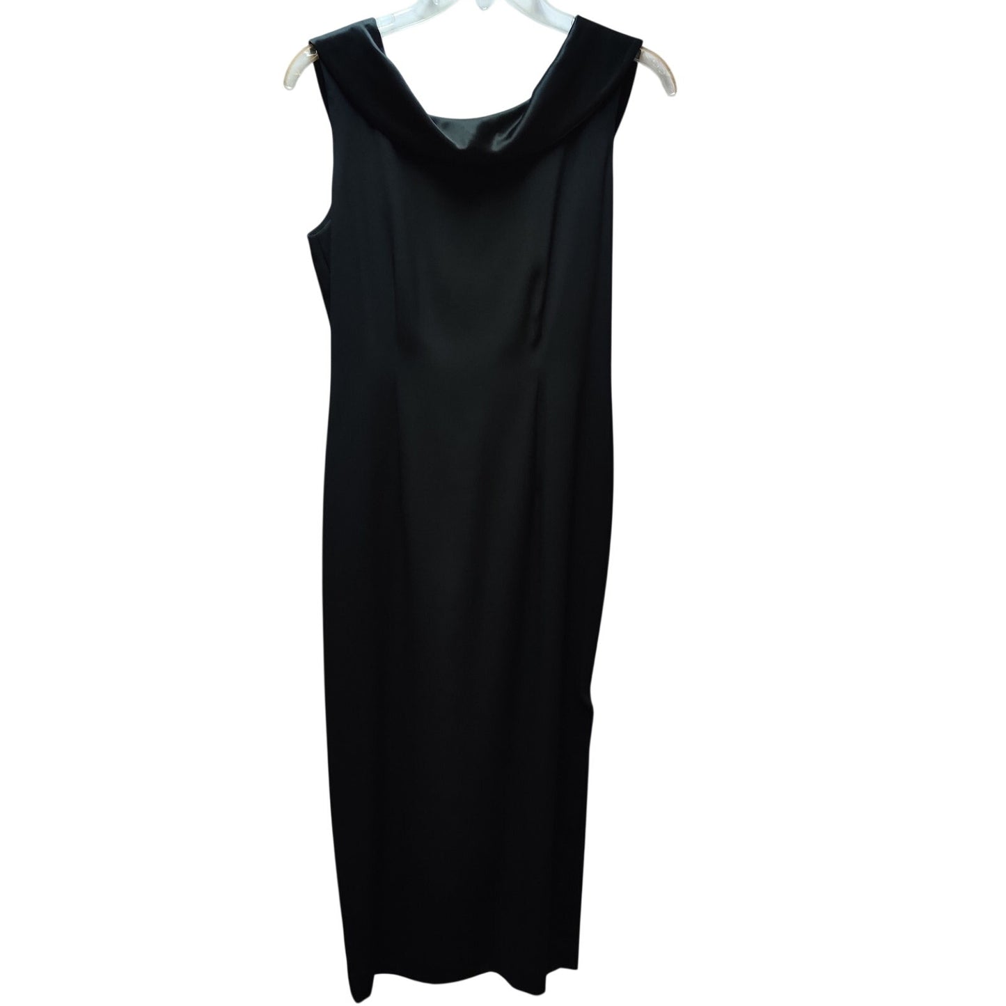 Jones New York Evening Midi Dress Black Satin Portrait Neckline Vintage 8
