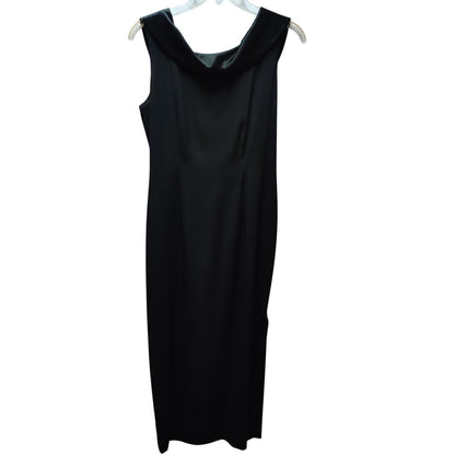 Jones New York Evening Midi Dress Black Satin Portrait Neckline Vintage 8