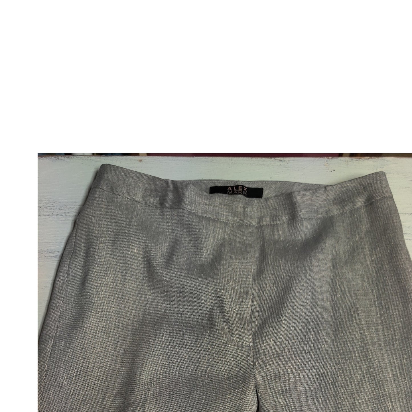 Alex Marie Flat Front Linen Blend Trousers Womens 2 Grey Minimalist Pants Career