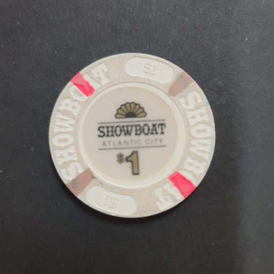 Casino Chip SHOWBOAT ATLANTIC CITY $1 gaming White