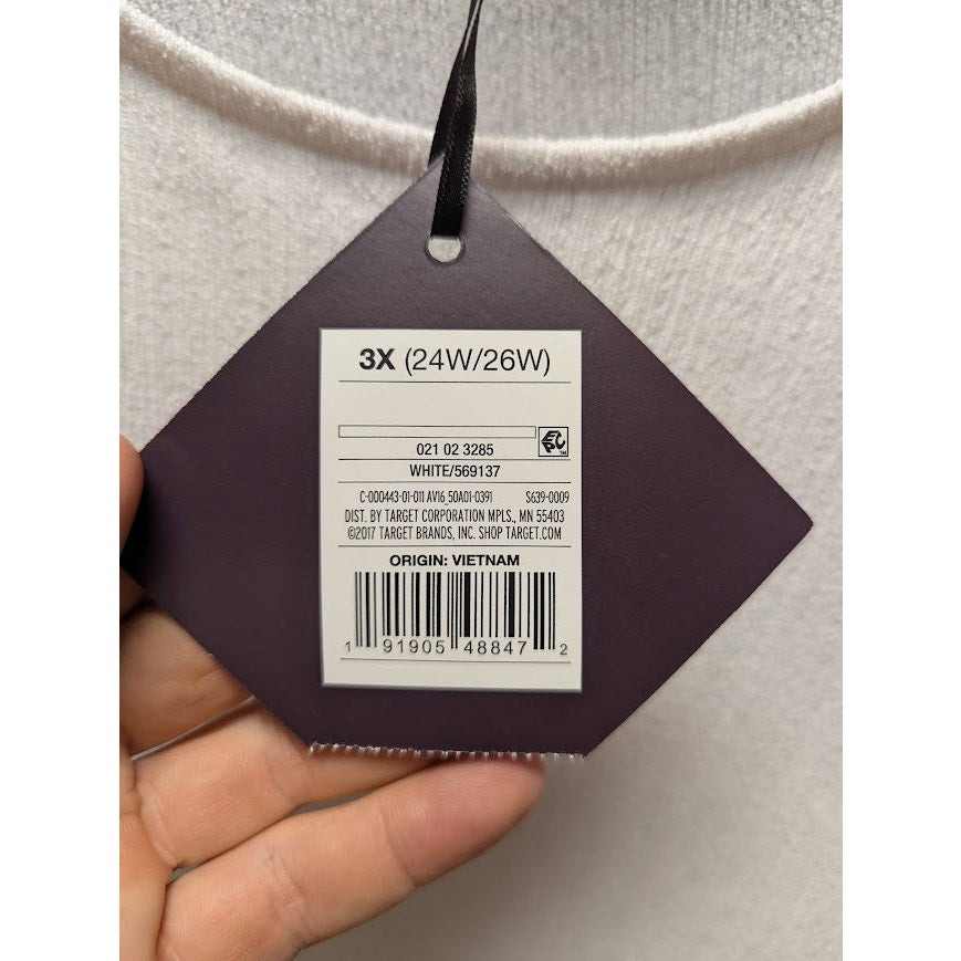 Ava & Viv Size 3X  (24W/26W) White Guazy Top Blouse Elasitic Cuff NEW