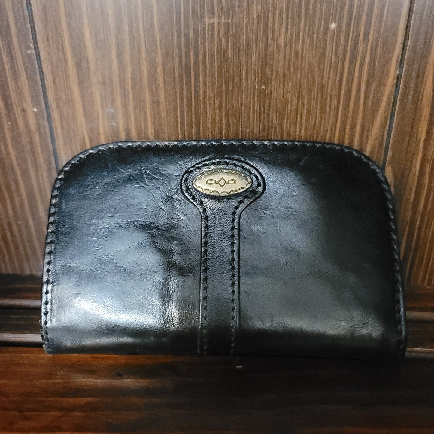 Vintage Axcess Black Leather Women's Flap Wallet Made in Italy