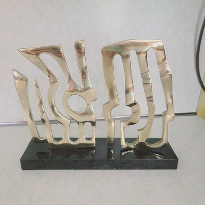 Brutalist Laranjeira Santos 1994 Bronze Abstract Sculpture on Marble Base Signed