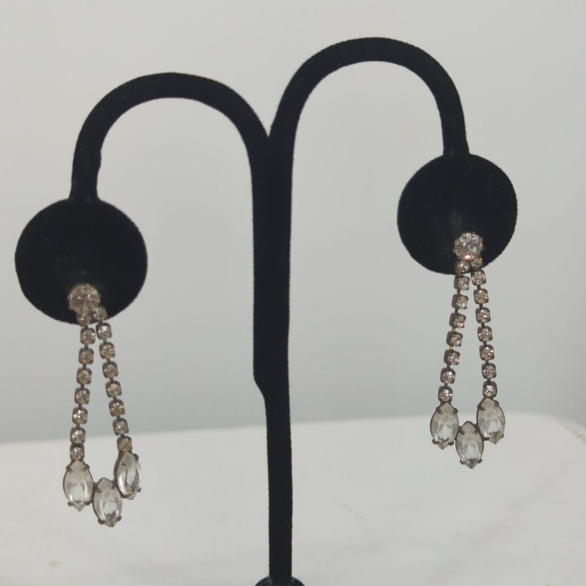 Vintage Clear Rhinestone Dangle Earrings Art Deco Hollywood Regency 40s Glamour