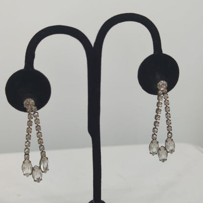 Vintage Clear Rhinestone Dangle Earrings Art Deco Hollywood Regency 40s Glamour