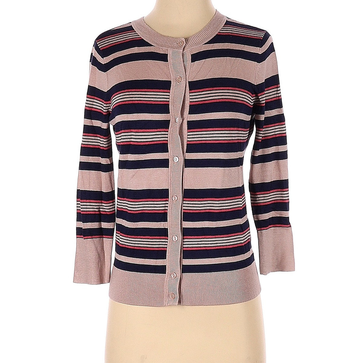 Halogen Cardigan Size X-Small Women Pink Brown Striped Button Down Red Black XS