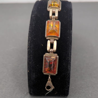 Vintage Amber Glass Emerald Cut Link Bracelet MCM Goldtone dark academia autumn